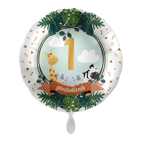 Balionas balionai gimtadienio šventei su lietuvišku užrašu gyvūnėlių tema žvėrelių tema wild one pirmas gimtadienis