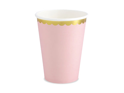 Vienkartiniai puodeliai "Rožiniai su aukso juosta"