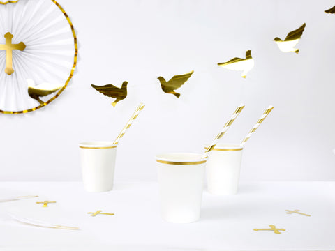 Vienkartiniai puodeliai "Balti su aukso juosta"