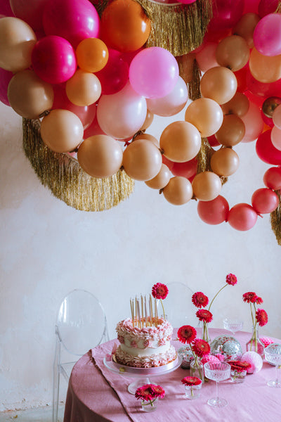 rišami balionai rožiniai balionų girlianda