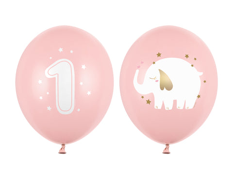 Rožinis balionų rinkinys "1 ir drambliukai"