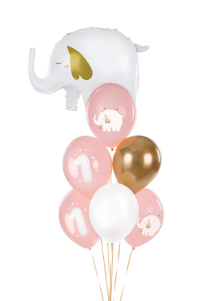 Rožinis balionų rinkinys "1 ir drambliukai"