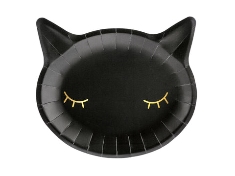 juodos vienkartinės lėkštės katinas helovynas gimtadienis