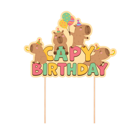 Torto dekoracija „Kapibara – CapyBirthday“, 20,5 × 14,5 cm

Spalvingas torto papuošimas su kapibaromis ir CAPY BIRTHDAY užrašu
