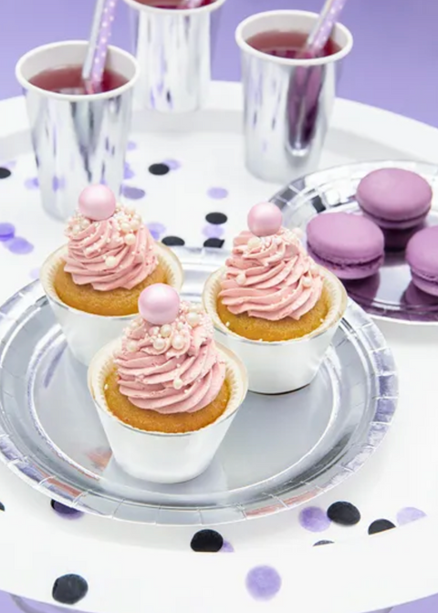 Blizgios popierinės lėkštės (sidabro, aukso, rožinio aukso spalvos)