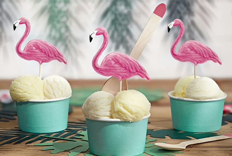 Rožinių flamingų dekoracijos ant pagaliukų „PartyDeco“, 6 vnt., Havajų temos vakarėliui