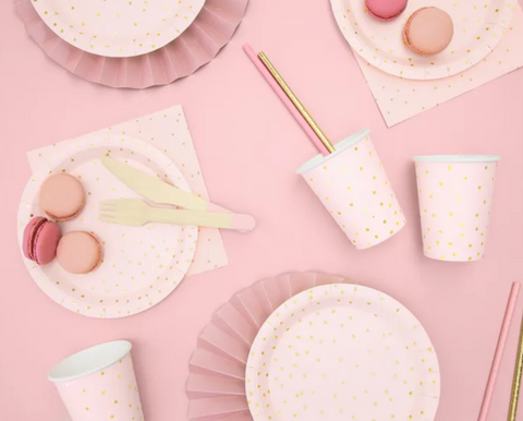 Popieriniai puodeliai - taškeliai (balti, rožiniai)