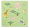 Safari servetėlės 33 x 33 cm žalios ir oranžinės spalvos su safari gyvūnų motyvais